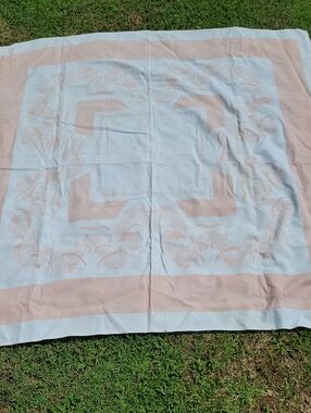 Vintage Pastel Peach And White Tablecloth 50s Or 60s